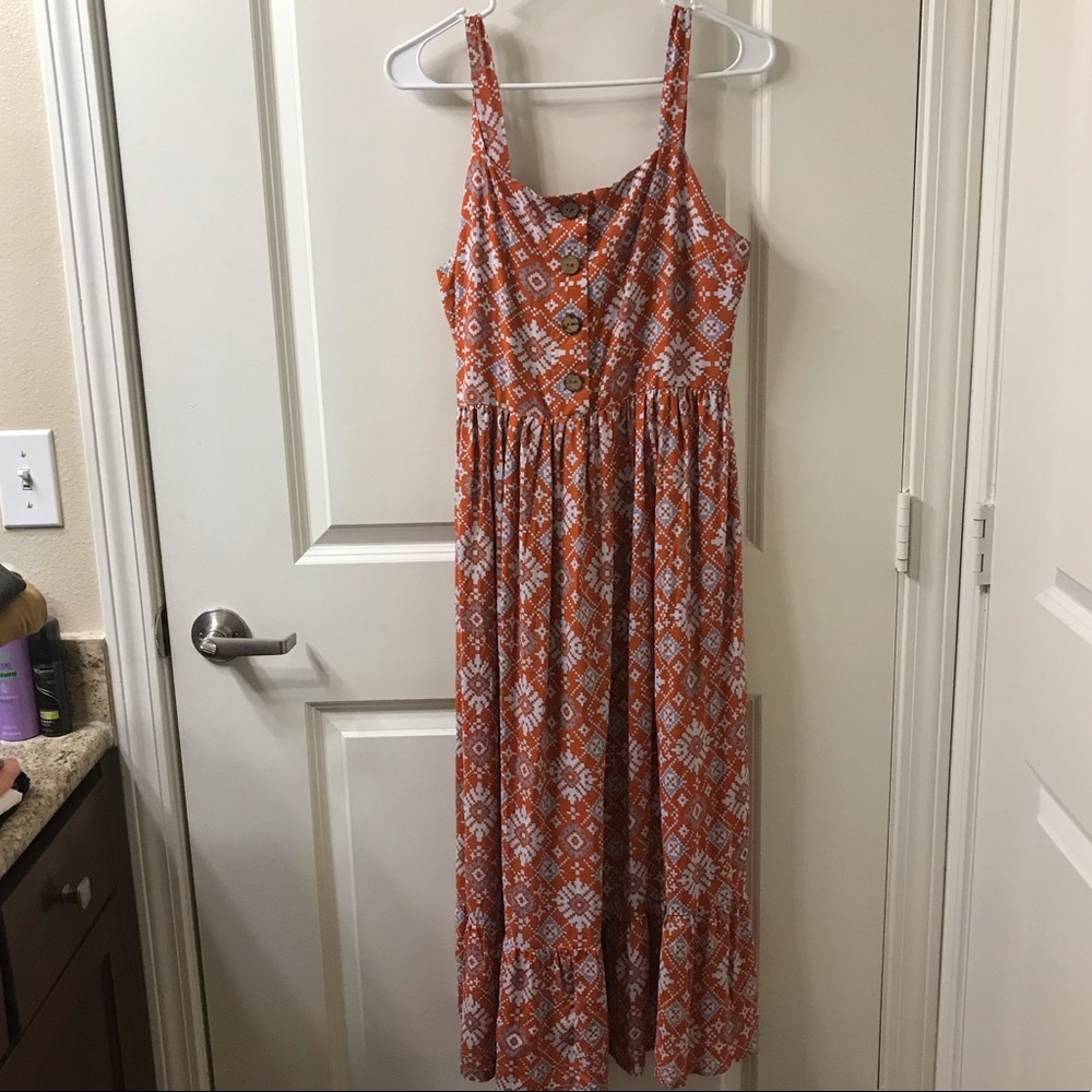 Orange Printed Maxi Dress